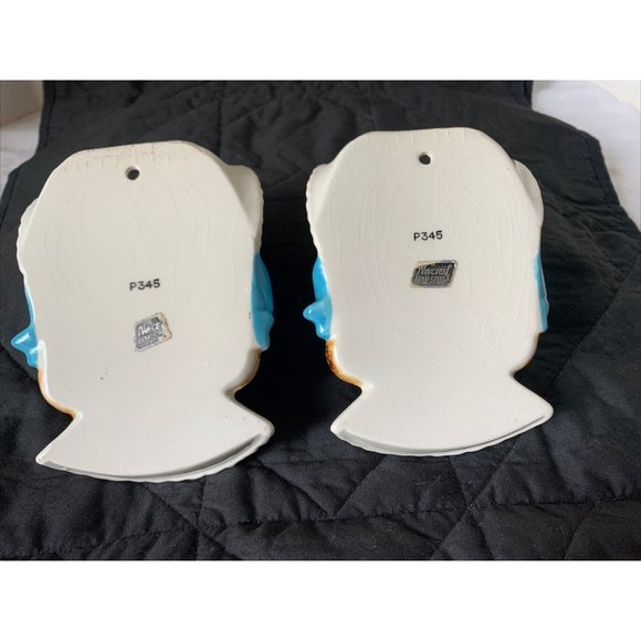 Pair of Vintage Norcrest surprised girl w/ pigtails cutie wall pockets P345 - Picture 6 of 8